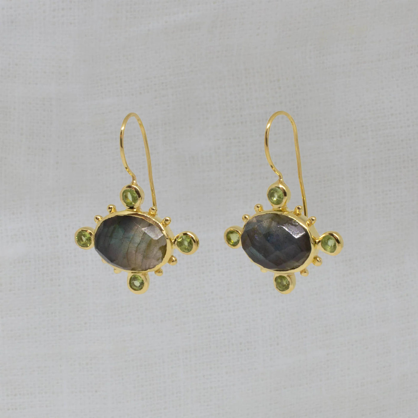 18ct Gold Vermeil Labradorite Peridot Drop Earrings