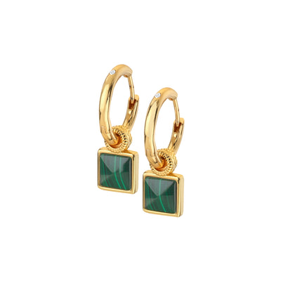 Hot Diamonds Gold Silver Diamond & Malachite Drop Earrings