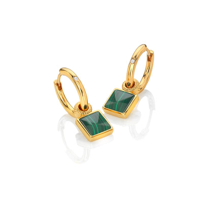 Hot Diamonds Gold Silver Diamond & Malachite Drop Earrings