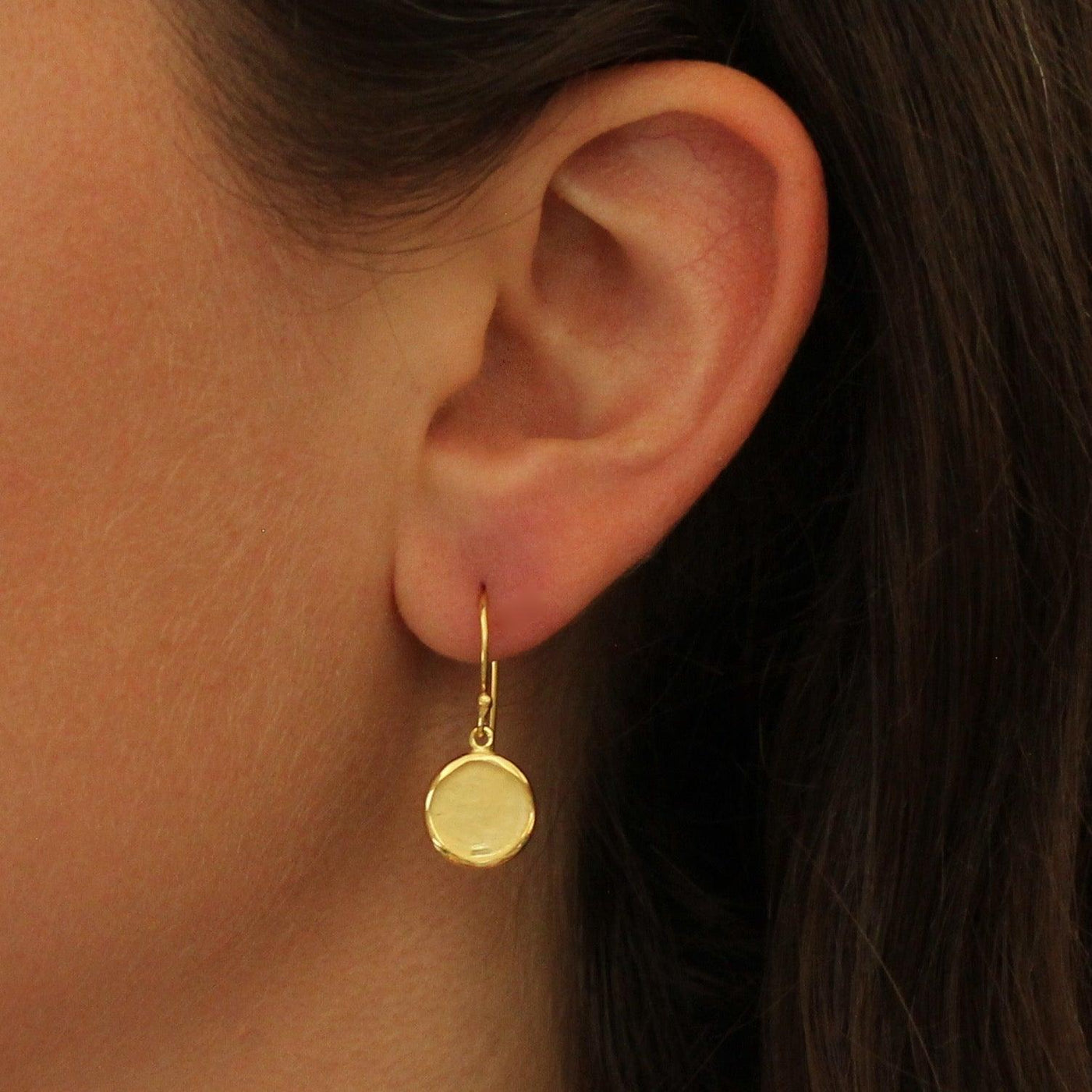 Brushed Gold Organic Disc Drop Earrings - Rococo Jewellery
