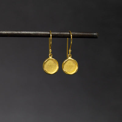 Brushed Gold Organic Disc Drop Earrings - Rococo Jewellery