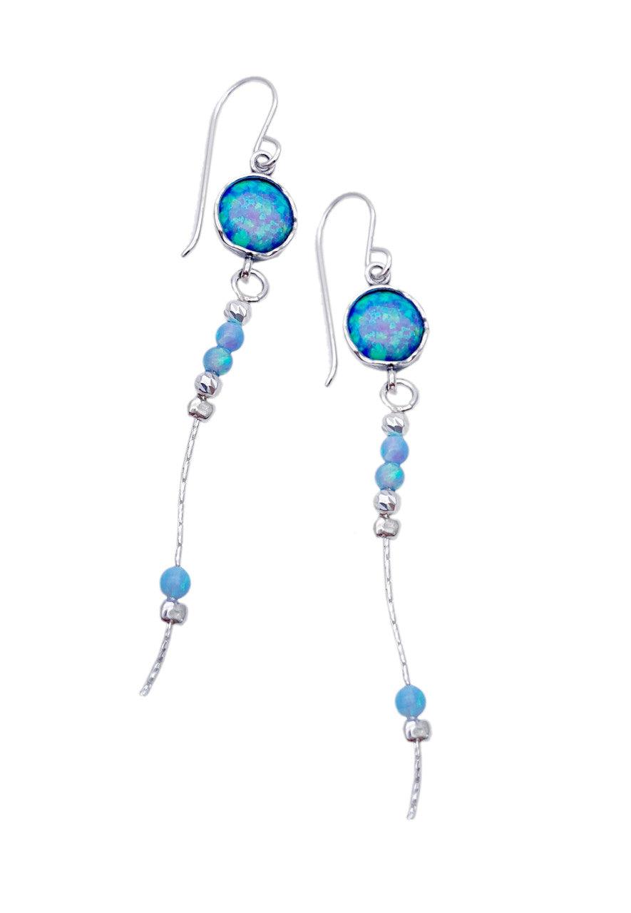 Aviv Silver Long Silver Chain Opal Earrings - Rococo Jewellery