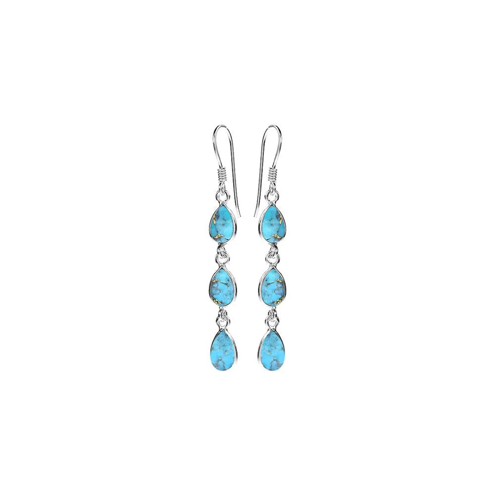 Silver Triple Teardrop Bezel-Set Blue Mohave Earrings