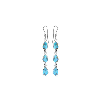 Silver Triple Teardrop Bezel-Set Blue Mohave Earrings
