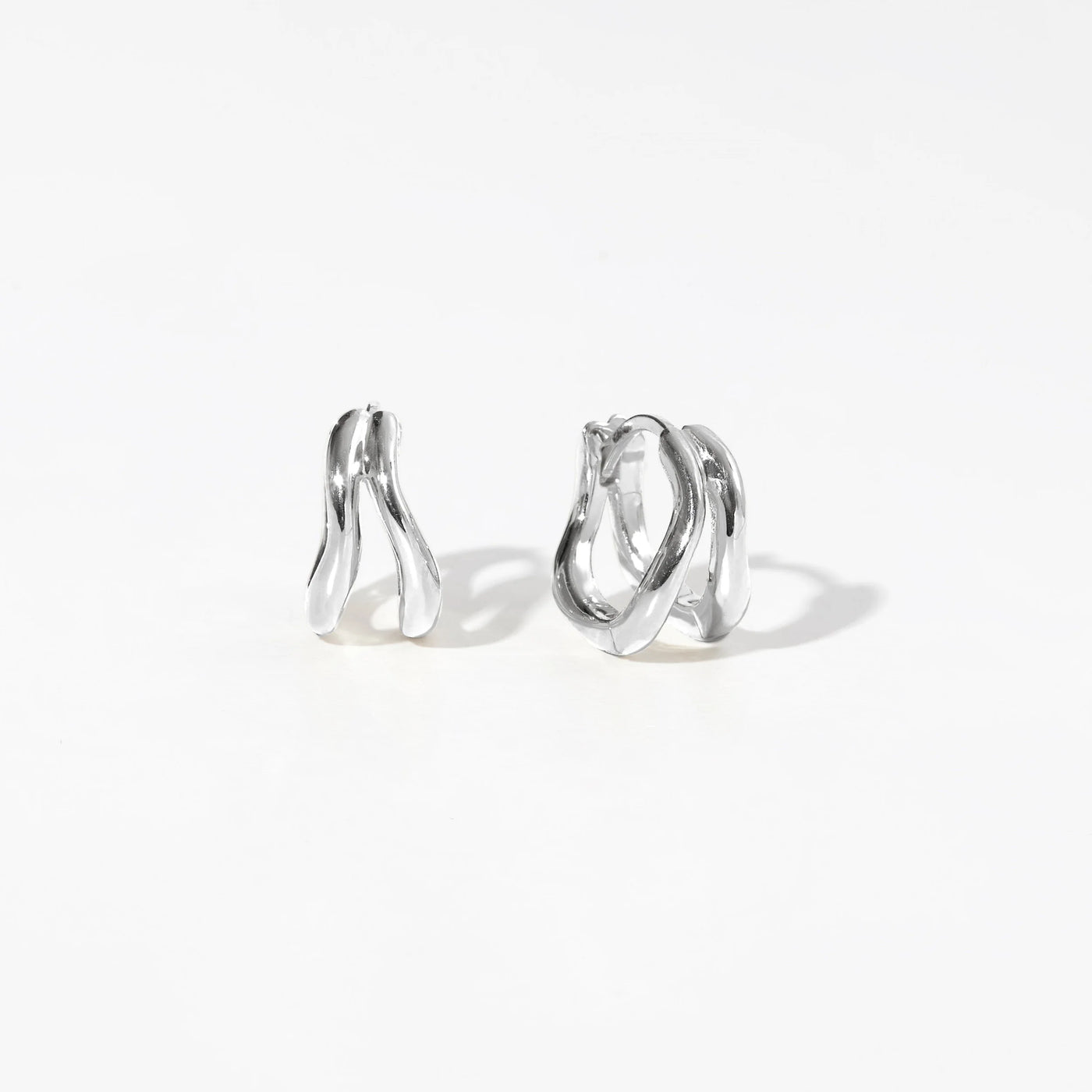 Sterling Silver Double Layer Huggie Earrings