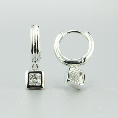 Sterling Silver Cubic Zirconia Charm Huggie Earrings