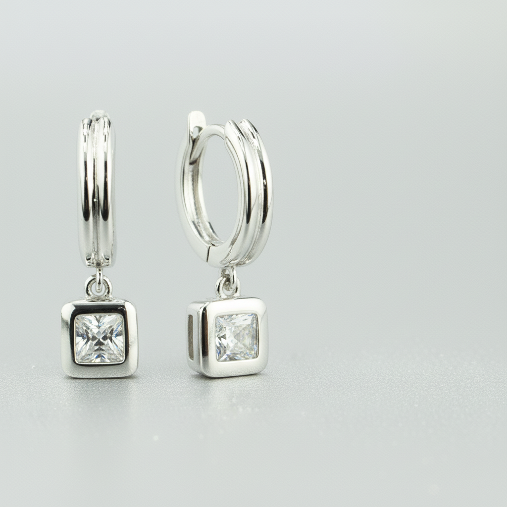 Sterling Silver Cubic Zirconia Charm Huggie Earrings