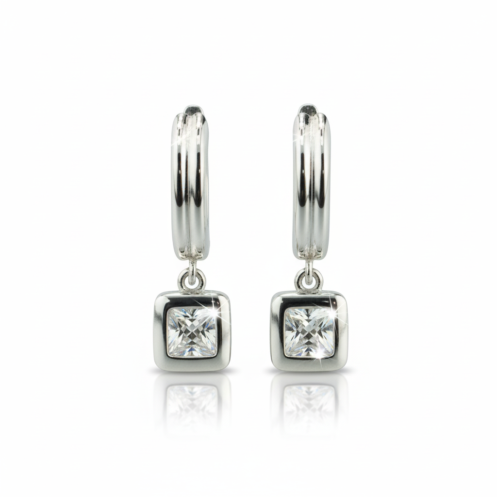 Sterling Silver Cubic Zirconia Charm Huggie Earrings