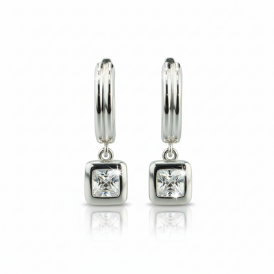 Sterling Silver Cubic Zirconia Charm Huggie Earrings