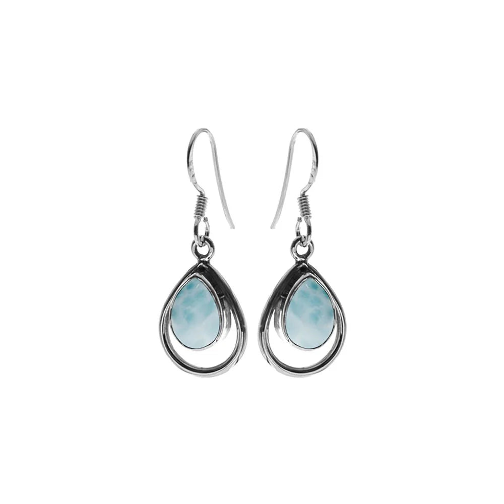 Sterling Silver Open Teardrop Larimar Earrings