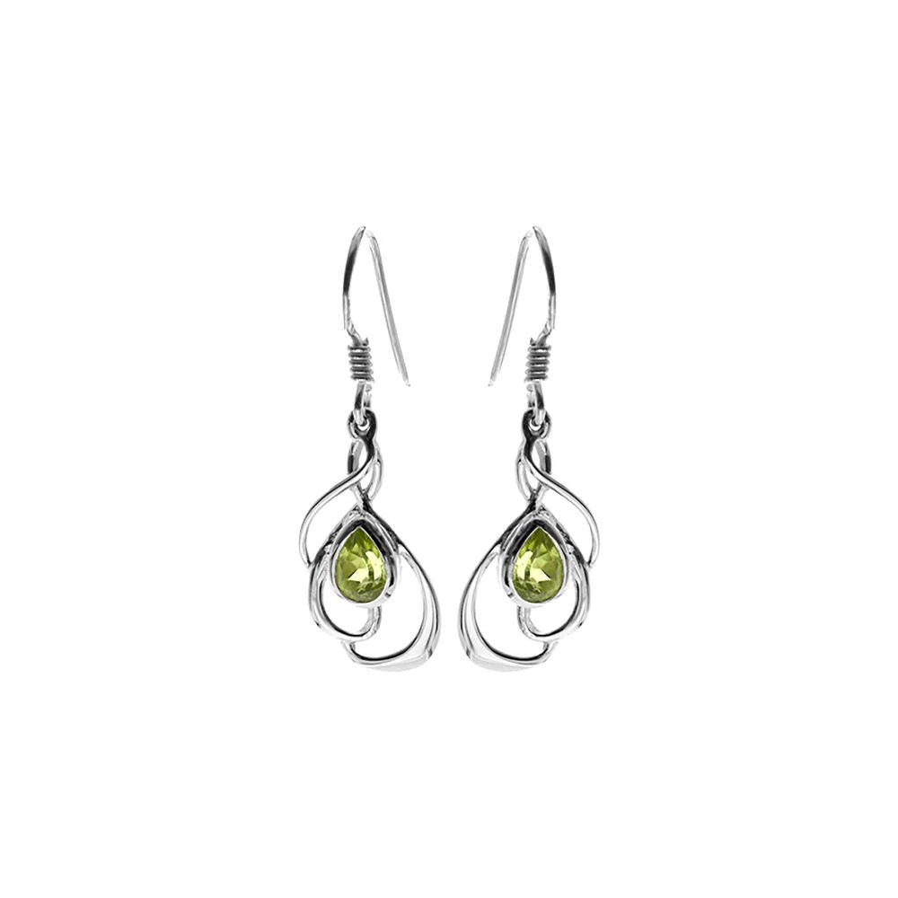 Silver Open Swirl Peridot Earrings