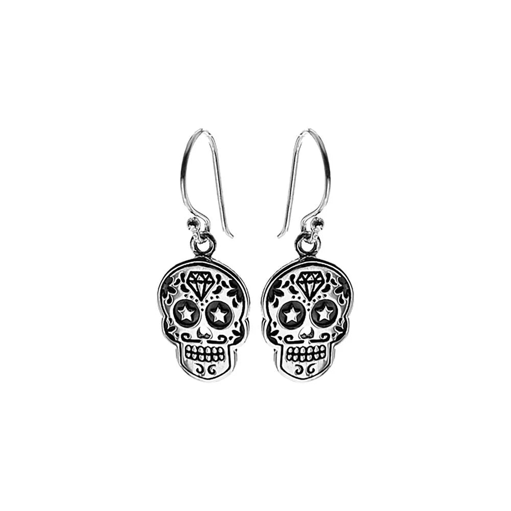 Sterling Silver Day of the Dead Skull Mask Earrings