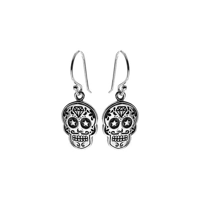 Sterling Silver Day of the Dead Skull Mask Earrings