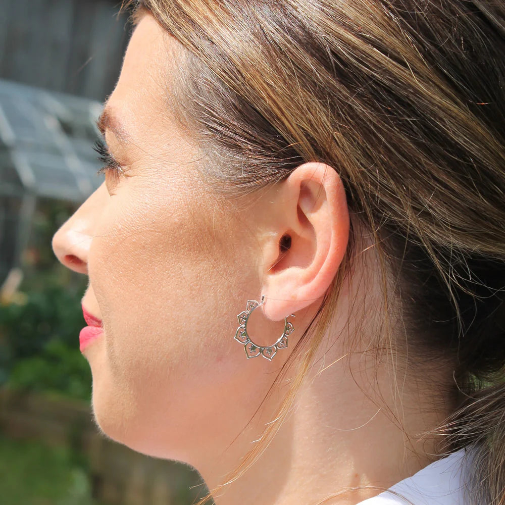 Sterling Silver Floral Creole Hoop Earrings