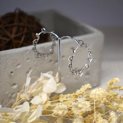 Sterling Silver Floral Creole Hoop Earrings