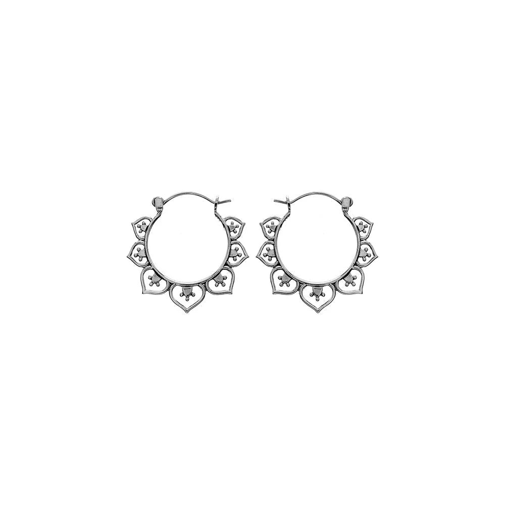 Sterling Silver Floral Creole Hoop Earrings