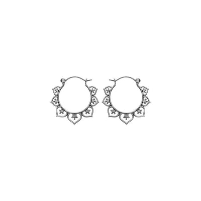 Sterling Silver Floral Creole Hoop Earrings