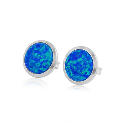 Lavan Sterling Silver Dark Blue Opal Round Stud Earrings