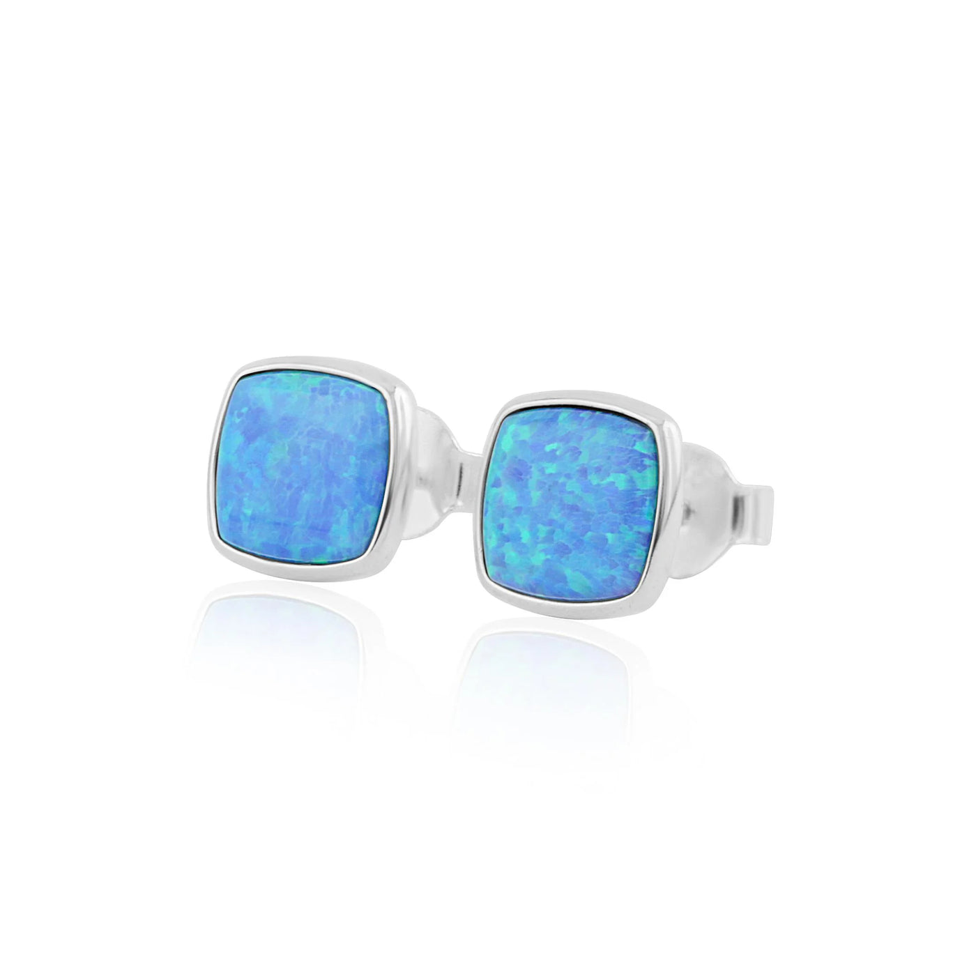 Lavan Sterling Silver Blue Opal Square Stud Earrings