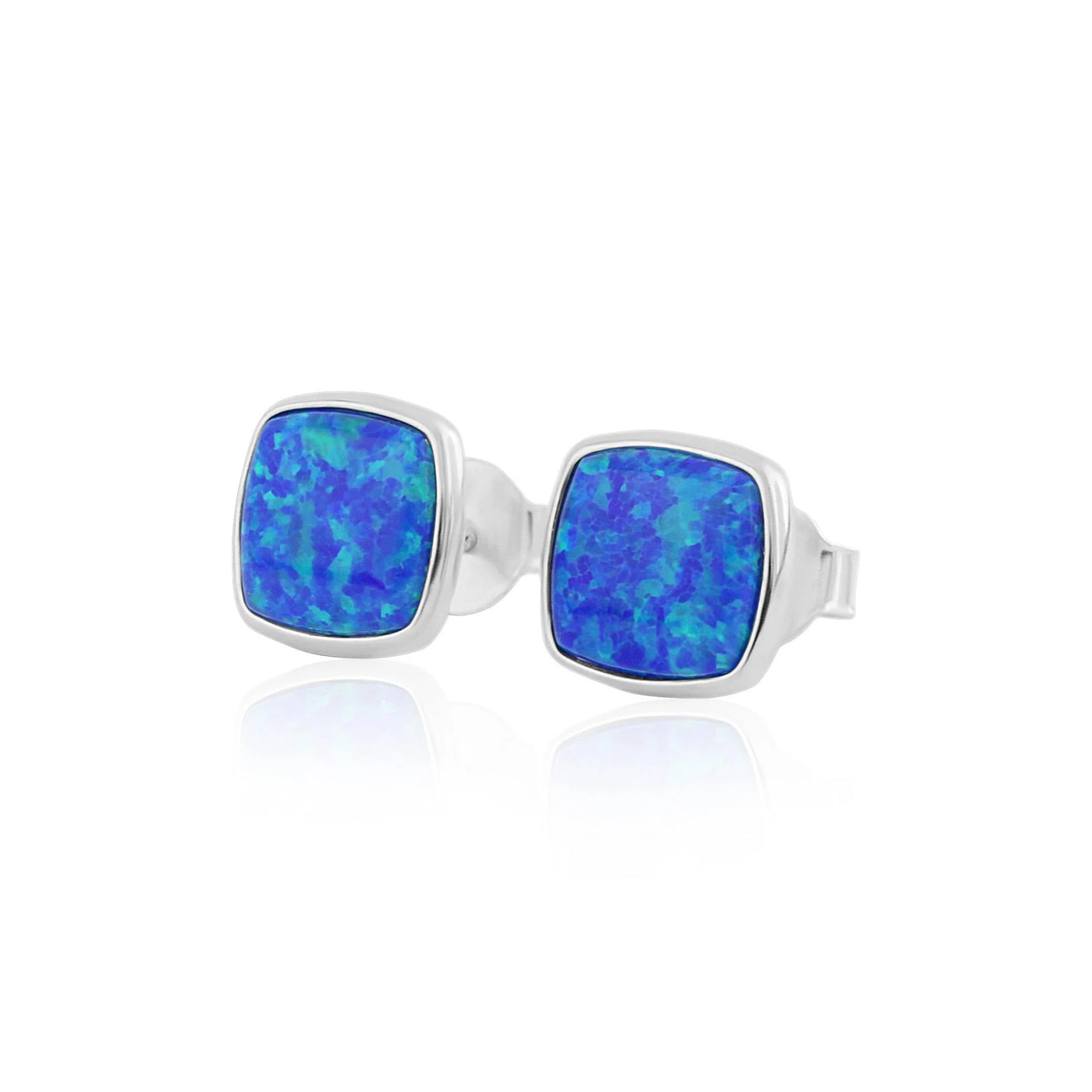 Lavan Sterling Silver Dark Blue Opal Square Stud Earrings