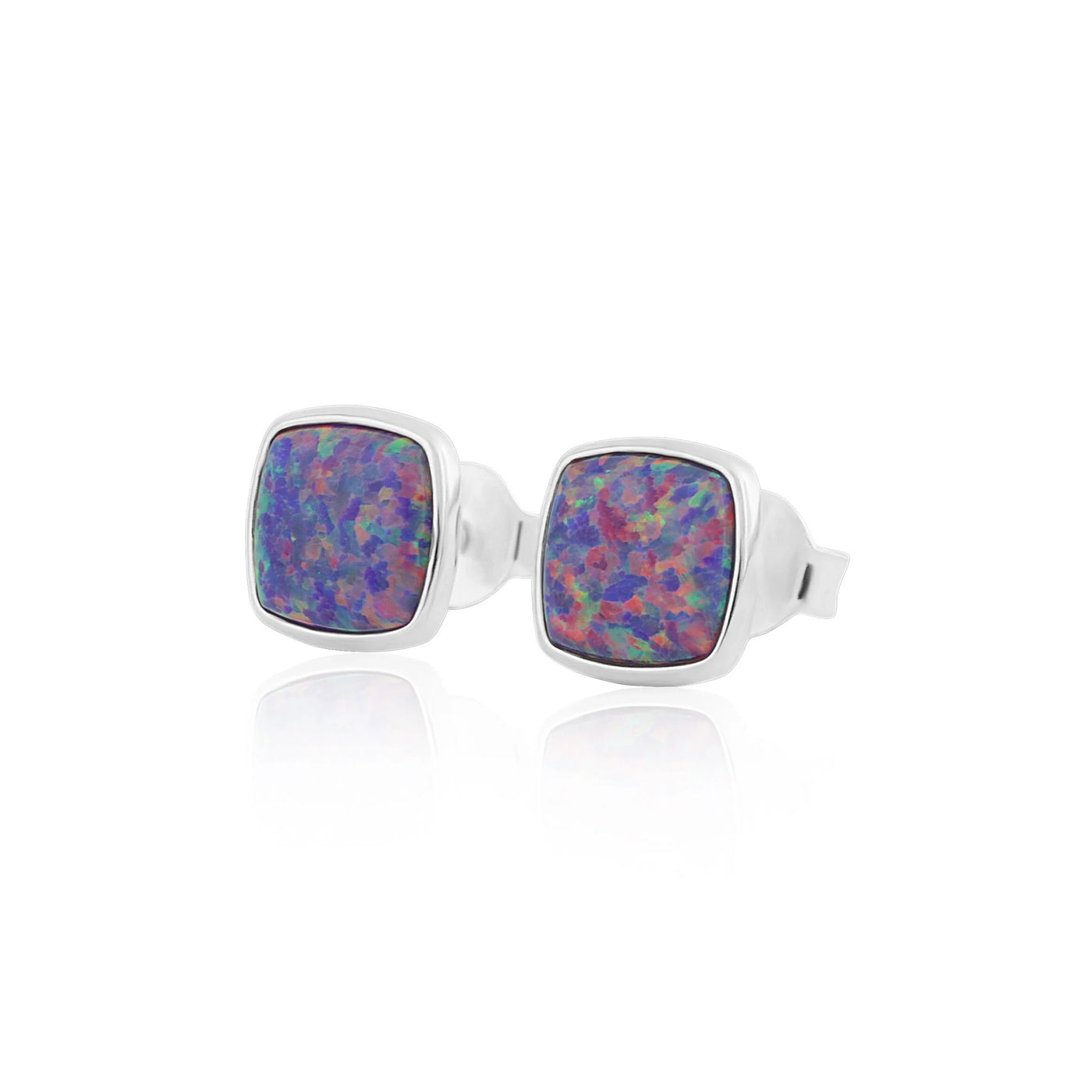 Lavan Sterling Silver Purple Opal Square Stud Earrings