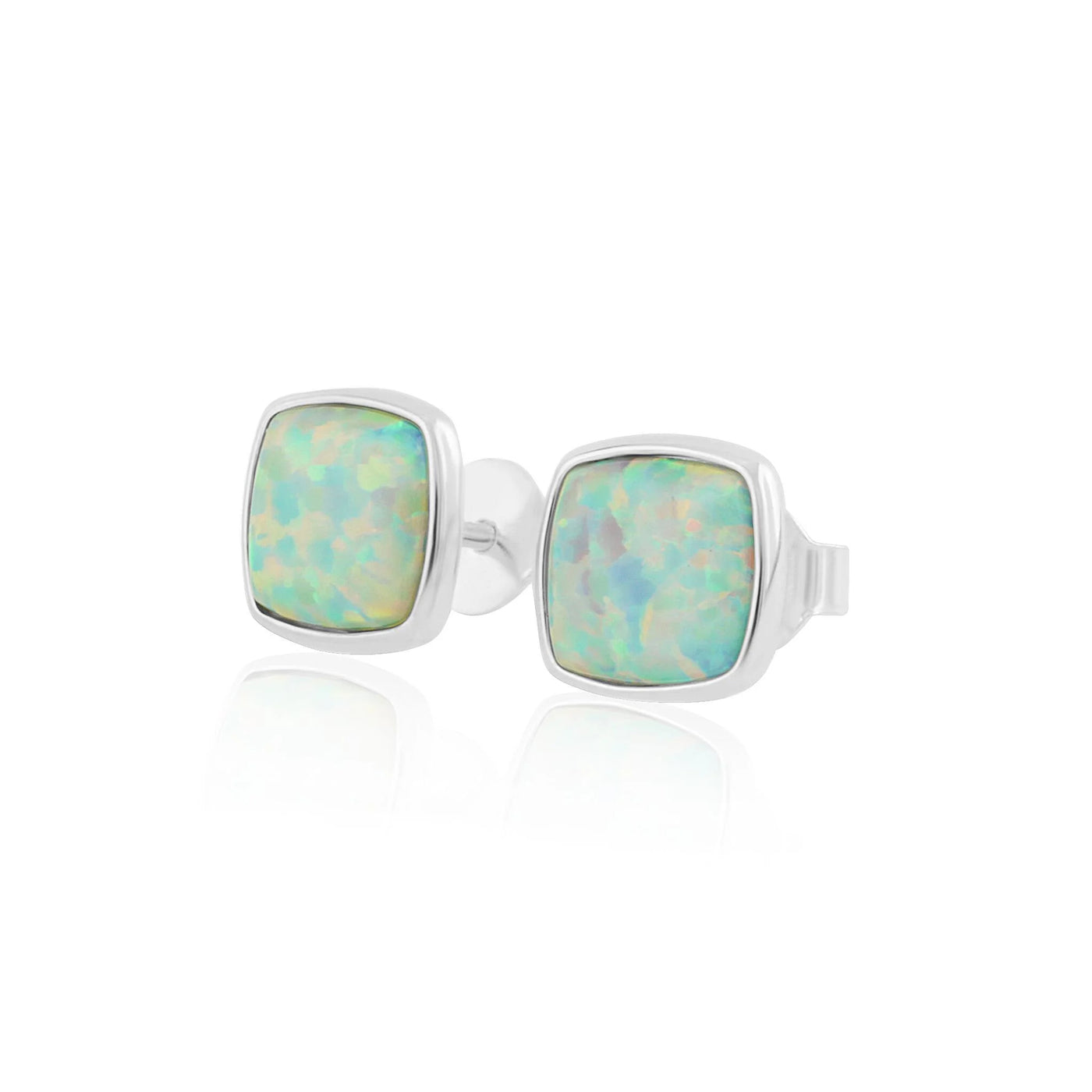Lavan Sterling Silver White Opal Square Stud Earrings