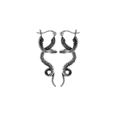 Oxidised Snake Drop Earrings - Sterling Silver