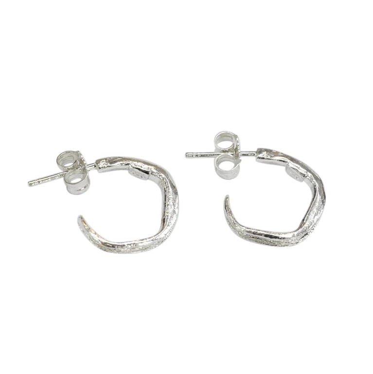 Sterling Silver Organic Concave Half Hoop Earrings