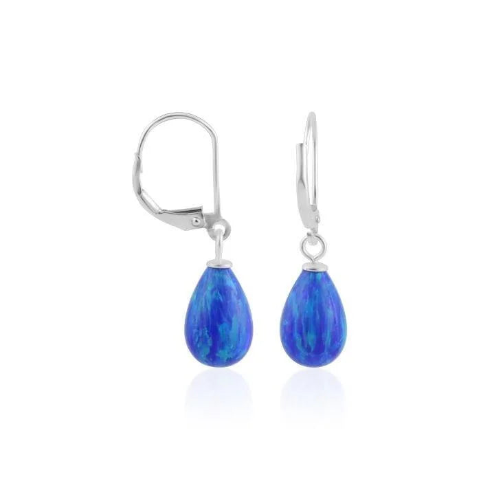 Lavan Sterling Silver Dark Blue Opal Drop Earrings