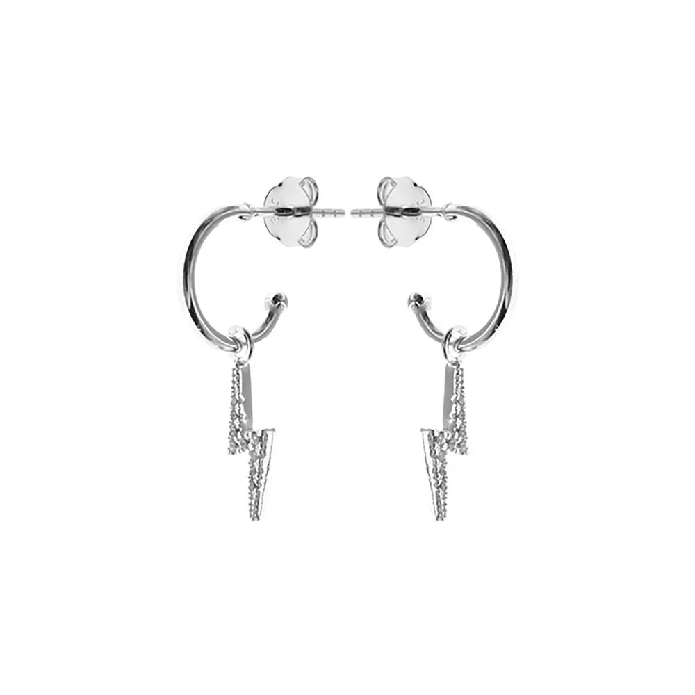 Silver Cubic Zirconia Lightening Drop Hoop Earrings