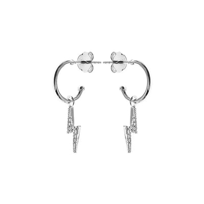 Silver Cubic Zirconia Lightening Drop Hoop Earrings