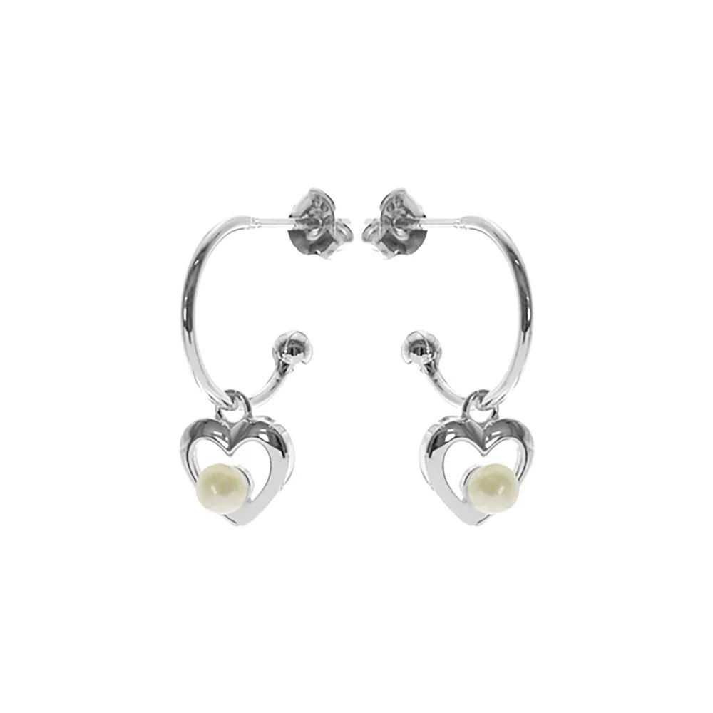 Sterling Silver Freshwater Pearl Heart Hoop Earrings