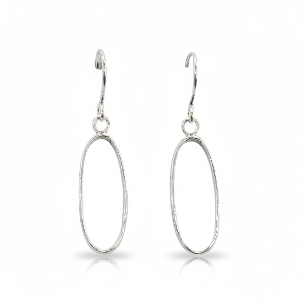 Pair of silver loop earrings on a white background