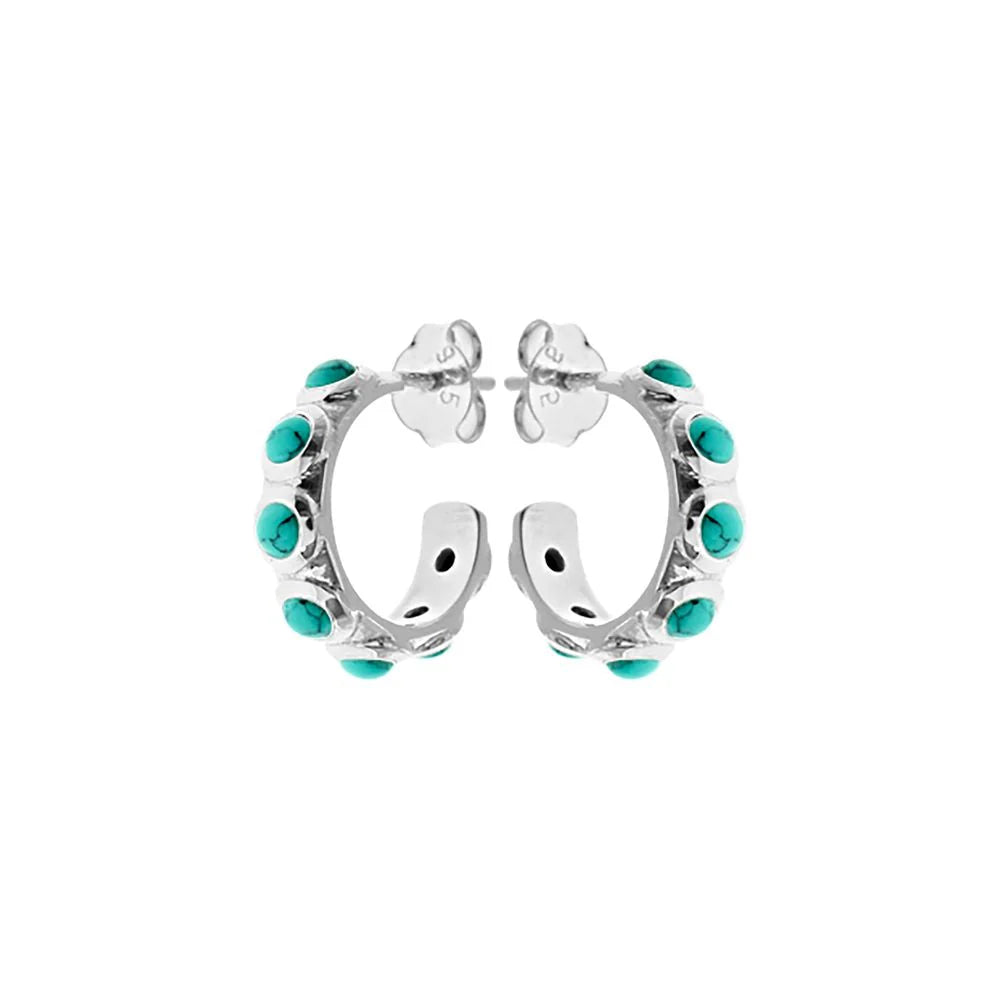 Sterling Silver Turquoise Hoop Stud Earrings