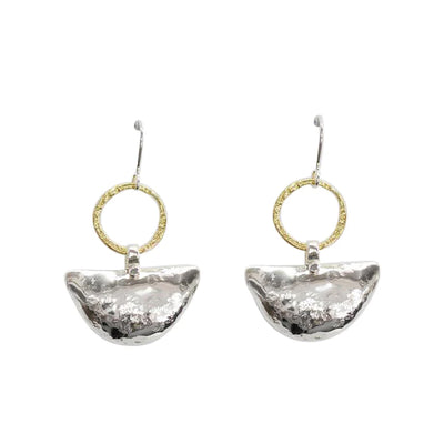 Silver & Gold Half Circle Hammered Drop Earrings