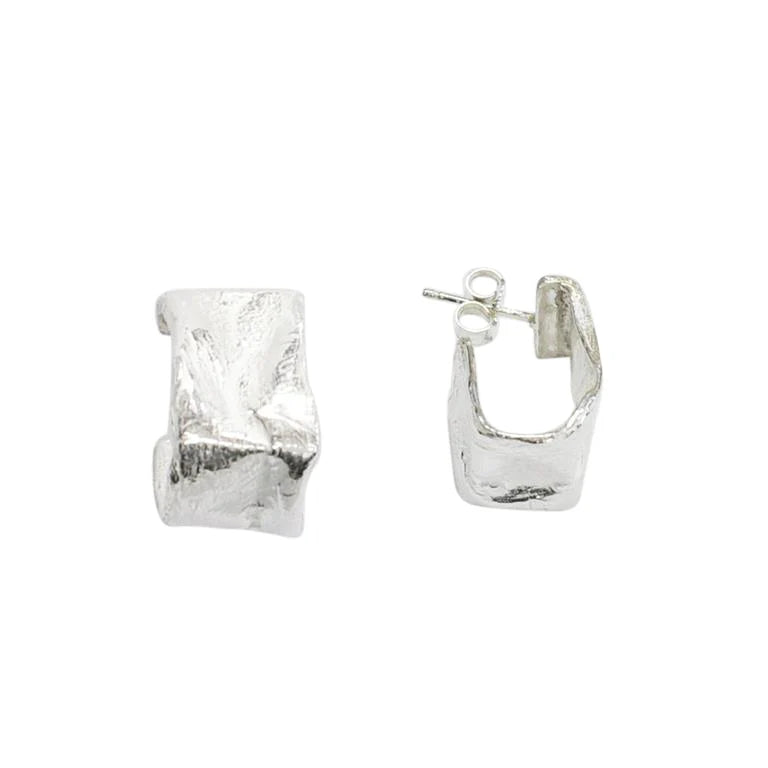 Sterling Silver Statement Folded Half Hoop Earrings