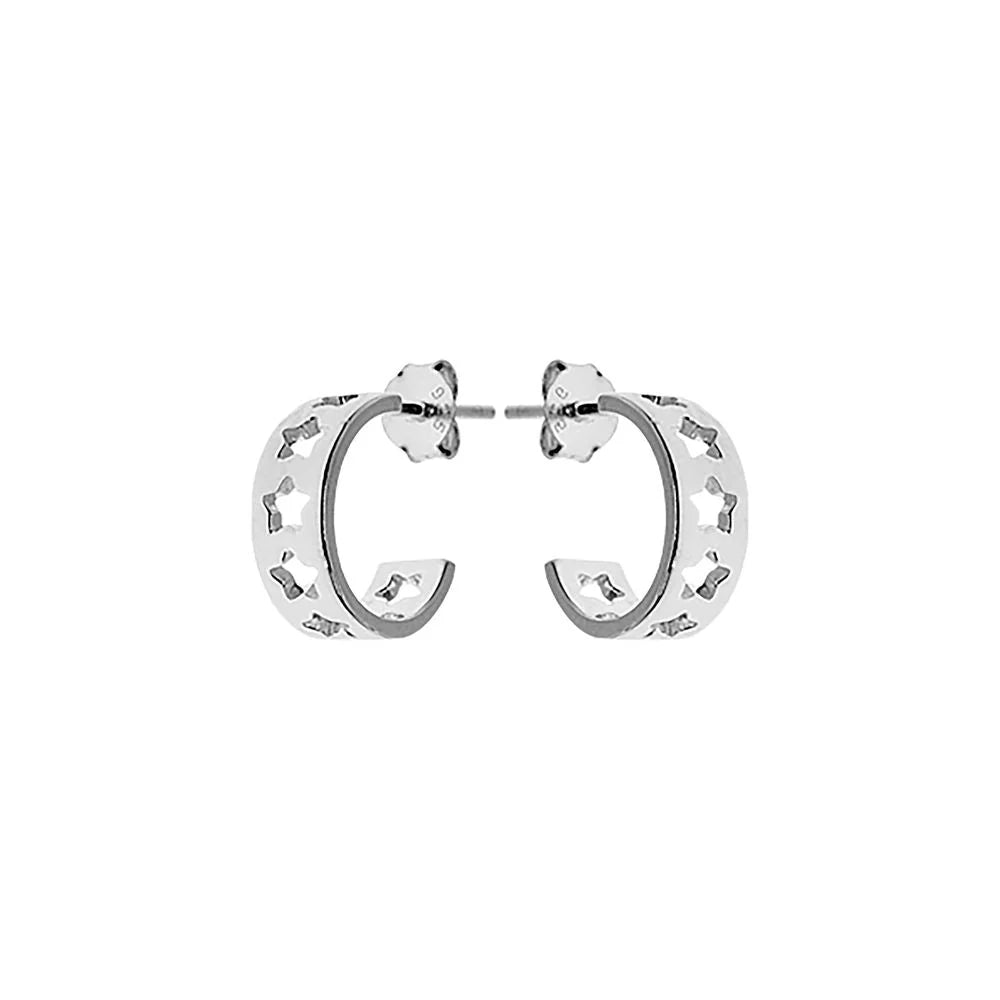 Sterling Silver Chunky Cut Out Star Hoop Earrings