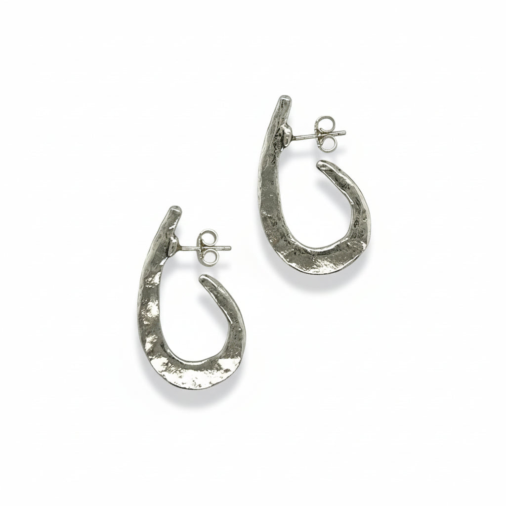 Sterling Silver Slim Hammered Half Hoop Earrings