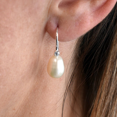 Sterling Silver Pearl and Cubic Zirconia Earrings