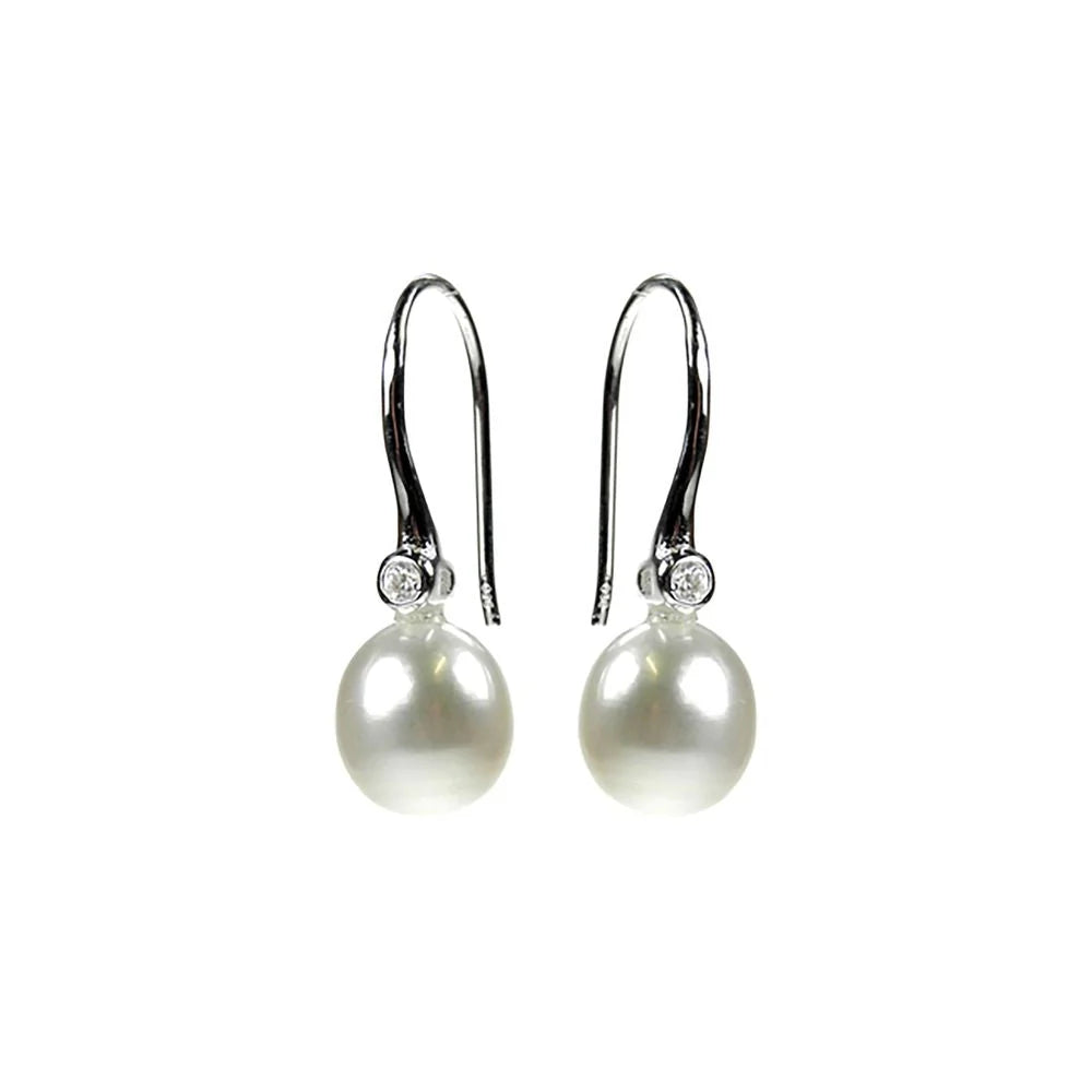 Sterling Silver Pearl and Cubic Zirconia Earrings