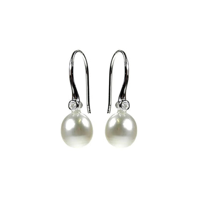 Sterling Silver Pearl and Cubic Zirconia Earrings