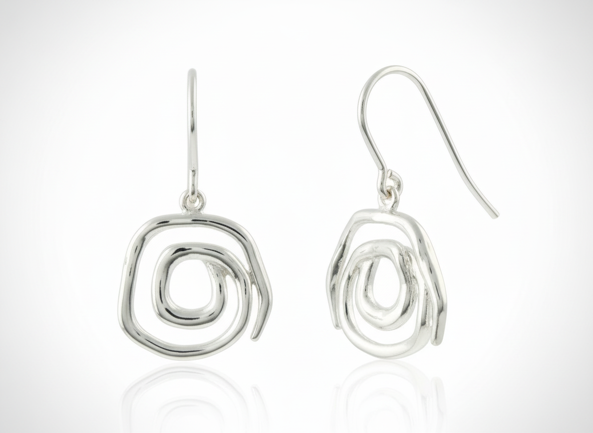 Sterling Silver Organic Spiral Drop Earrings