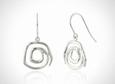 Sterling Silver Organic Spiral Drop Earrings