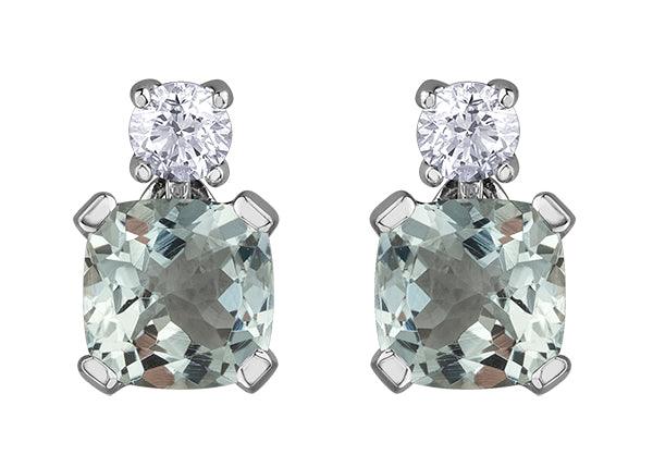 9ct White Gold Diamond and Aquamarine Drop Earrings - Rococo Jewellery