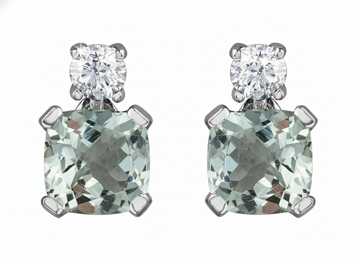 9ct White Gold Diamond and Aquamarine Drop Earrings