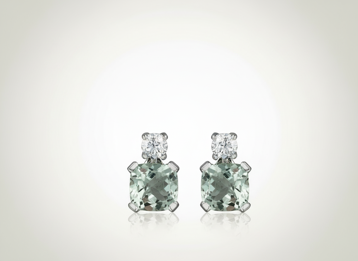 9ct White Gold Diamond and Aquamarine Drop Earrings