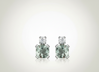 9ct White Gold Diamond and Aquamarine Drop Earrings
