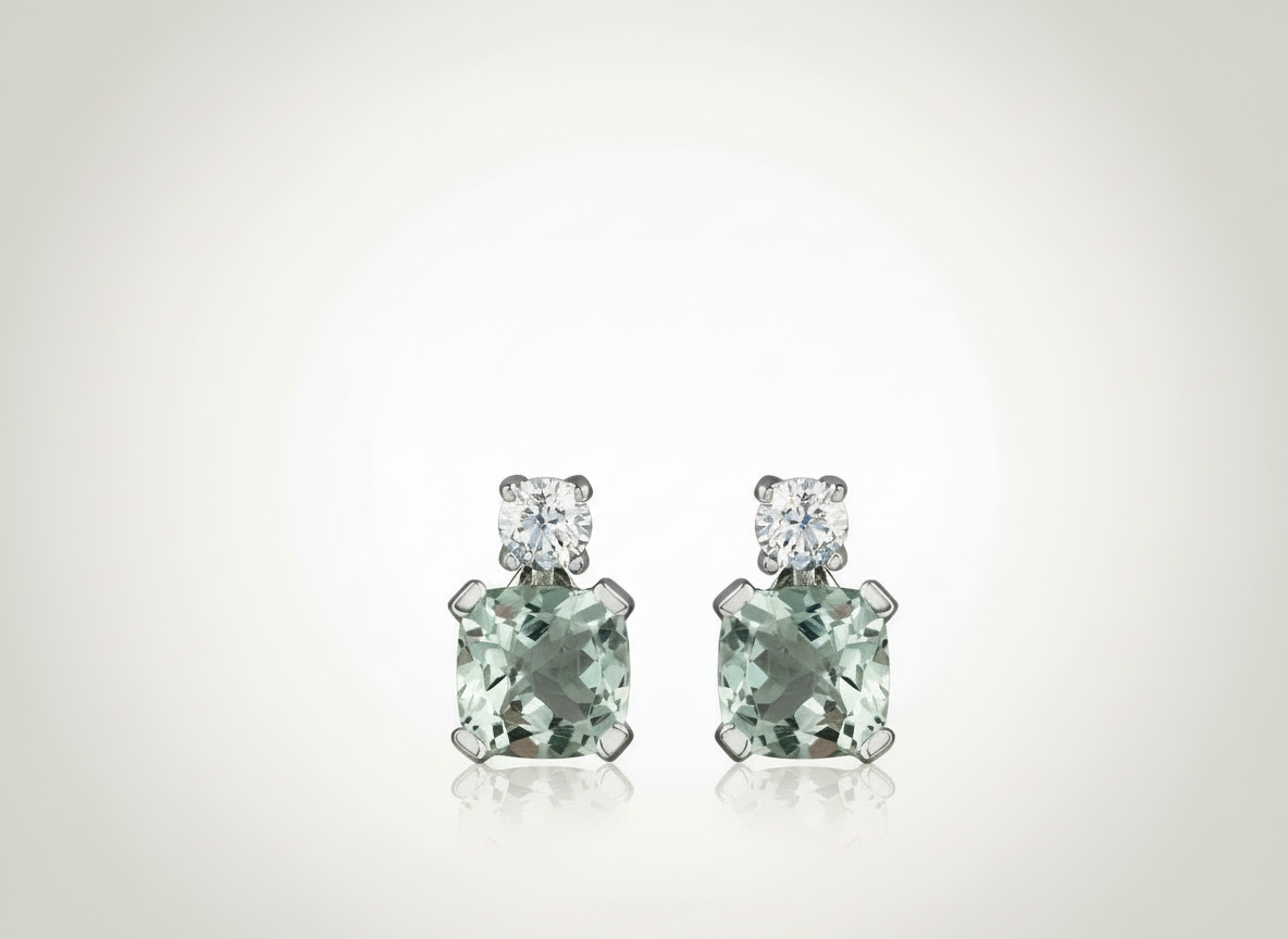 9ct White Gold Diamond and Aquamarine Drop Earrings