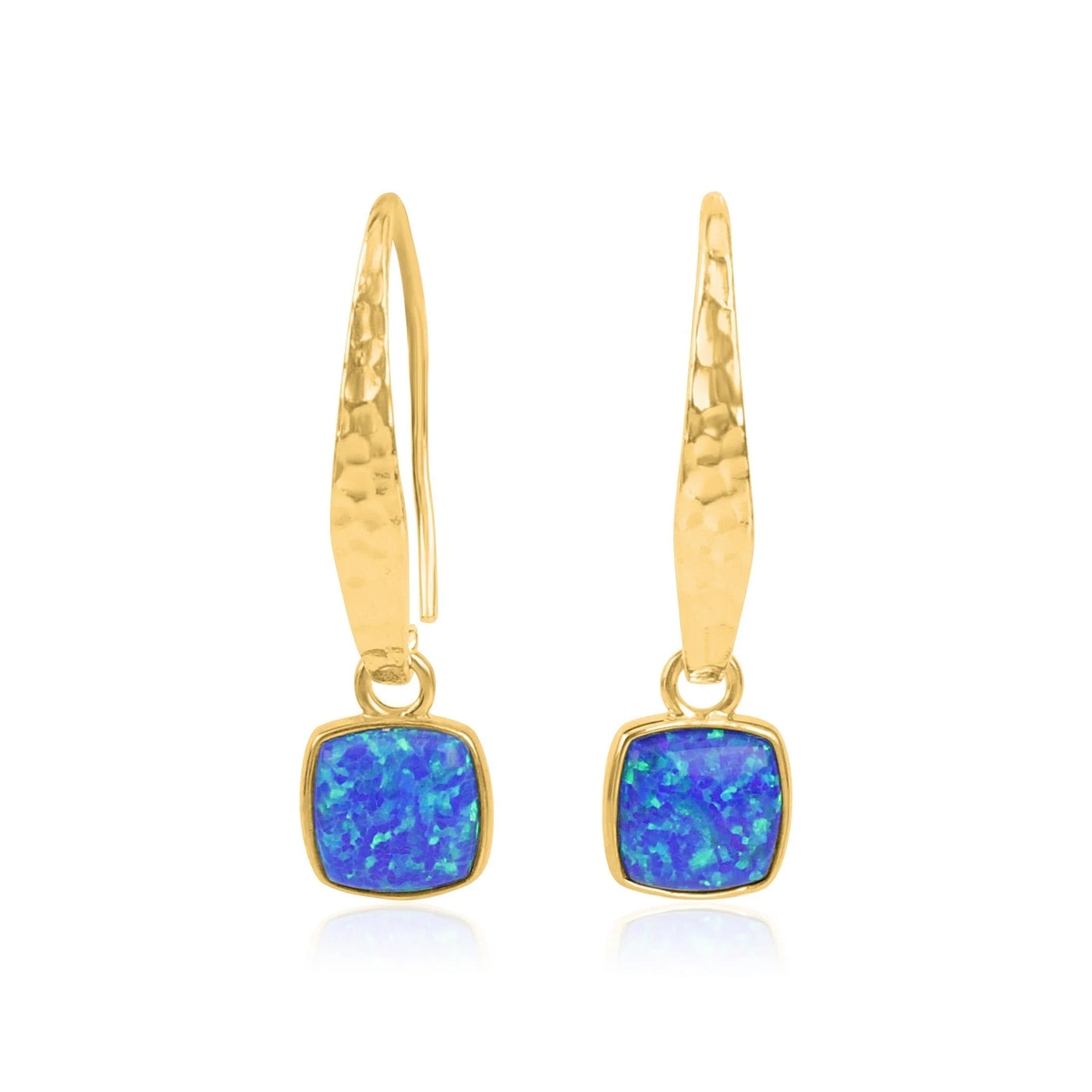 Lavan Gold and Blue Opal Square Drop Earrings