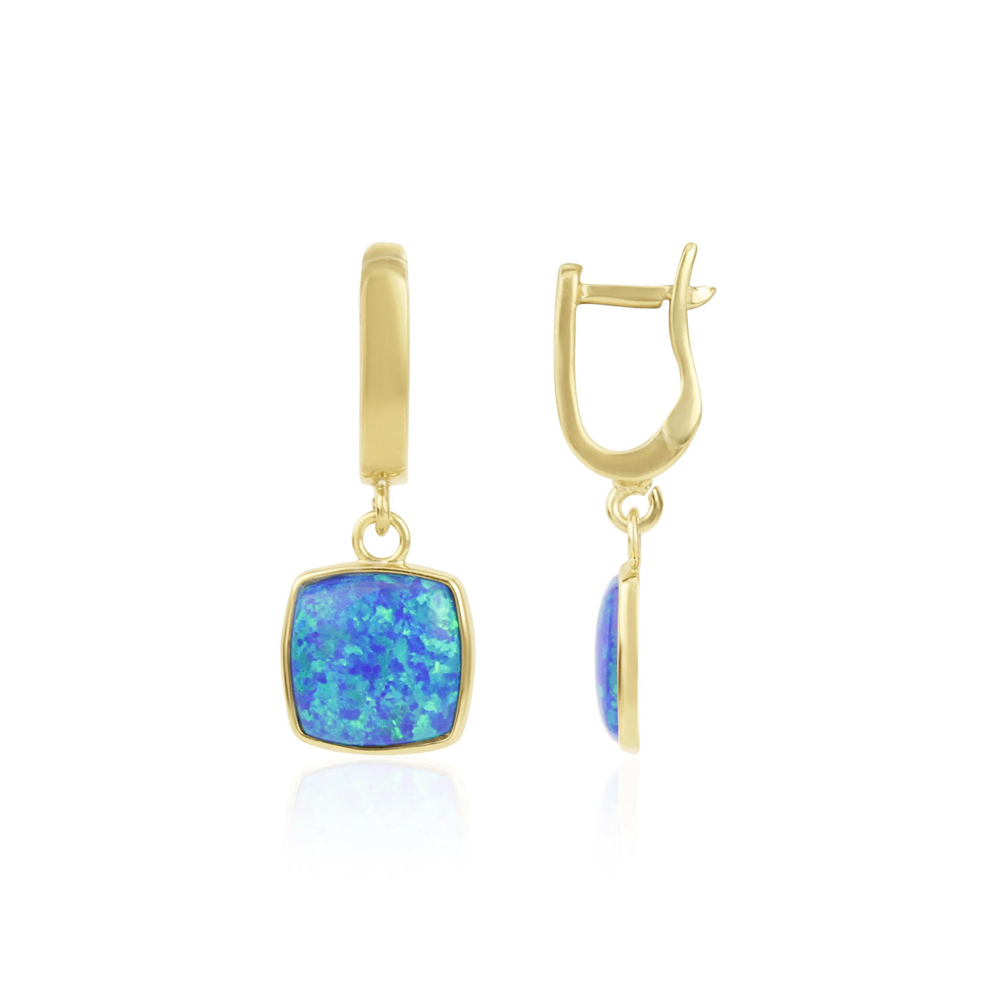 Lavan 18ct Gold Vermeil Dark Blue Opal Hoop Drop Earrings